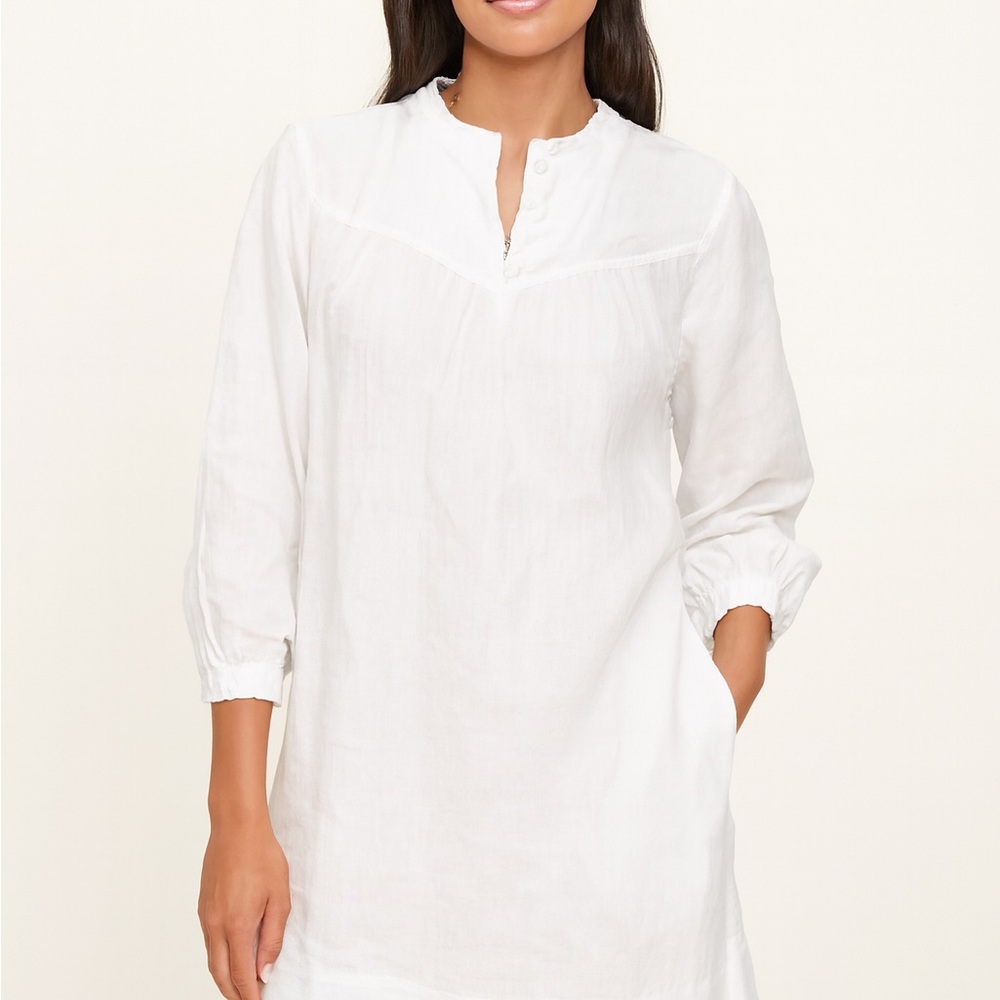 J Crew White Long Sleeve Tunic Popover Dress Size Small Pockets